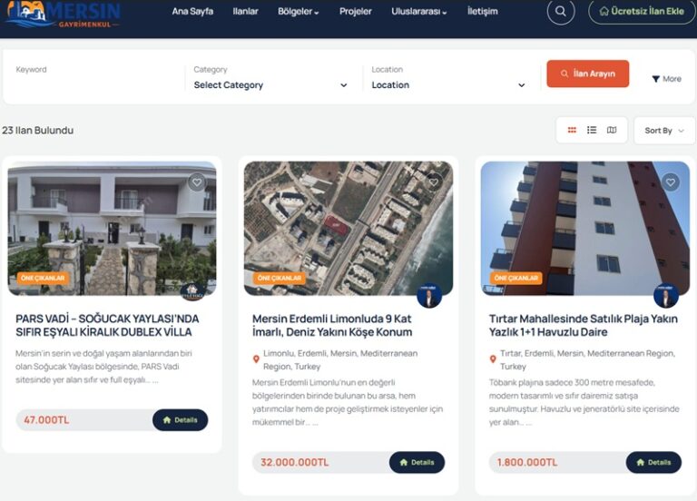 Mersin Gayrimenkul Web Sitesi | Profesyonel Web Tasarım & SEO